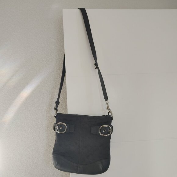 Coach Signature Purse - Shoulder Crossbody Bag, Leather/Canvas, Black. - Picture 1 of 16